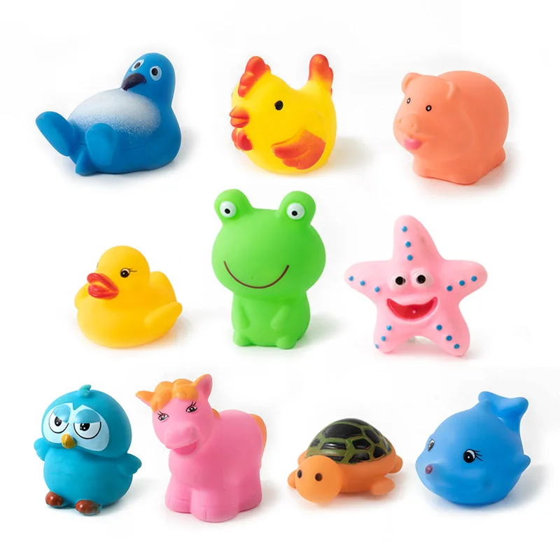 10 Pcs/set Baby Bath Toys Finding Fish Kids Float Spray Water Squeeze Aqua Soft Rubber Bathroom Play Animals Bath Figure Toy