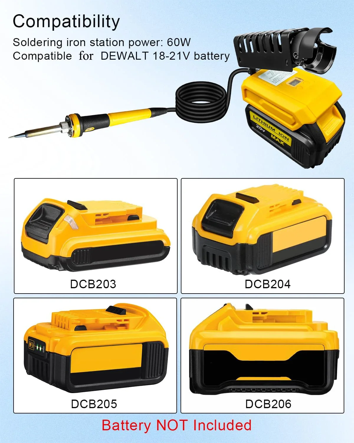 Portable Soldering Iron Kit Compatible with For Dewalt 20V Battery 60W Cordless Electric Soldering Iron Tool for DIY Home Repair
