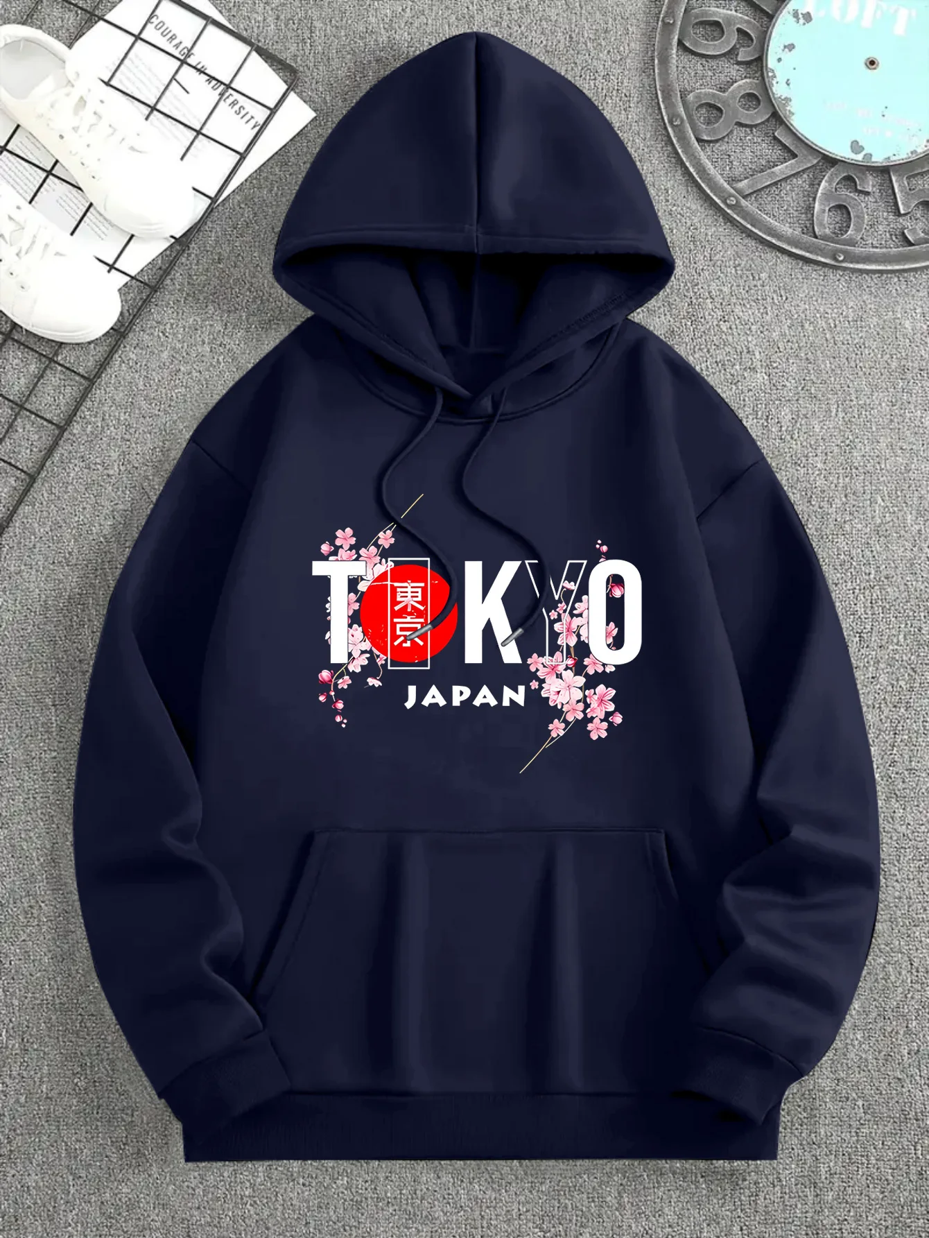 Stylish Japanese-inspired unisex hoodies featuring floral elements, suitable for autumn and winter; a casual, fitted style.