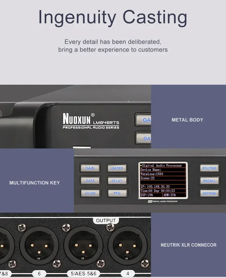 Nuoxun LM848RTS High End Audio Processors 4 In 8 Out DSP Speaker Sound System Professional Digital Smart Mixer Audio Processor
