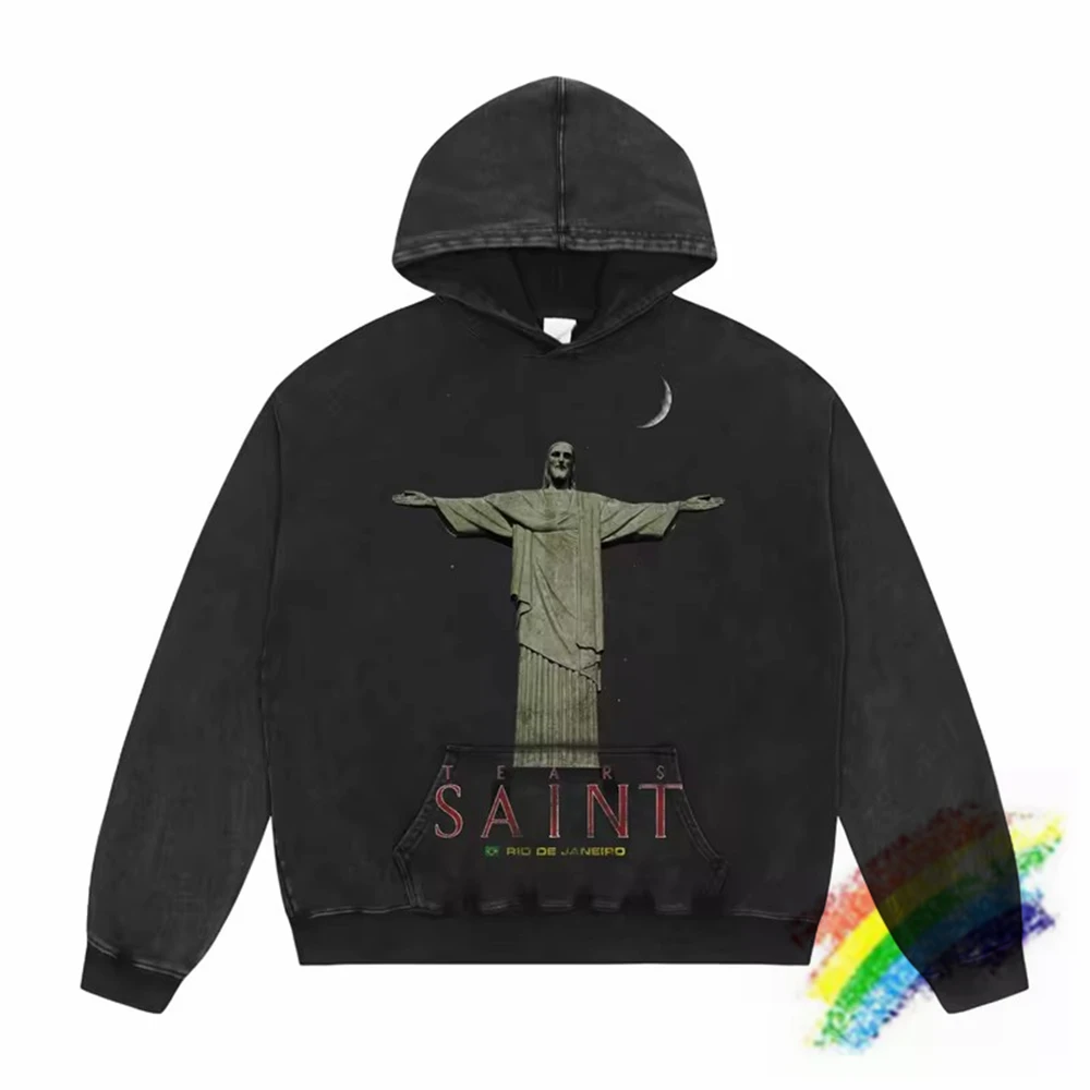 

Washed Black Saint Tears Sculpture Printing Hoodie Men Women Best Quality Pullovers