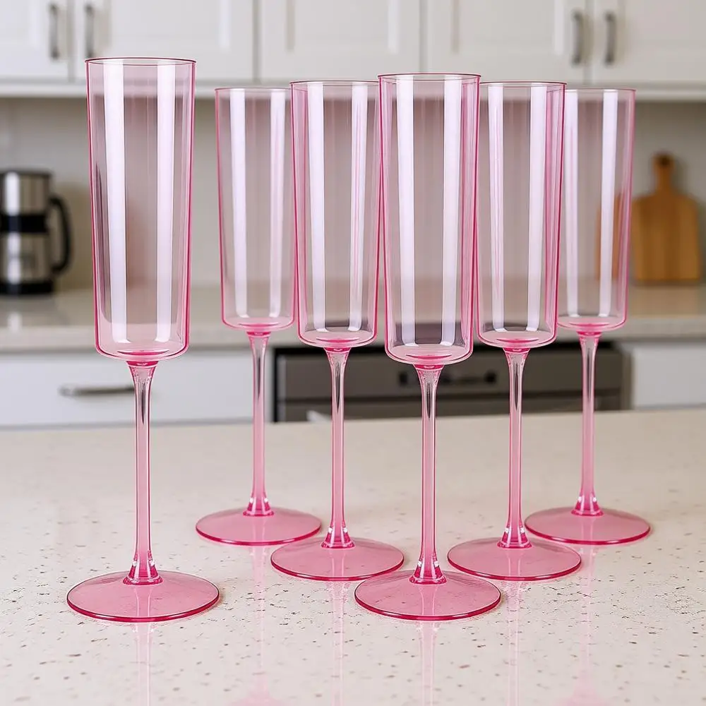 

Набор из 24 розовых пластиковых бокалов для шампанского — 6 унций, прозрачные розовые бокалы для тостов для вечеринок, дней рождения, свадеб, Дня святого Валентина