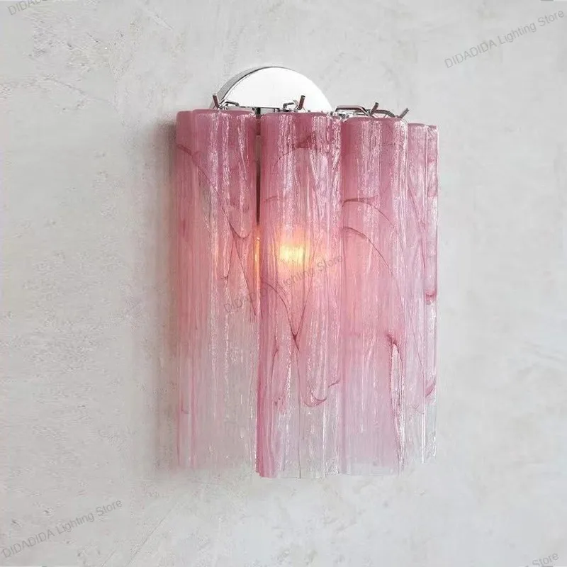 Lámpara de pared de tubo de cristal de estrella de Murano moderna, accesorio de iluminación de brillo de pared regulable de acero inoxidable de vidrio Multicolor esmerilado