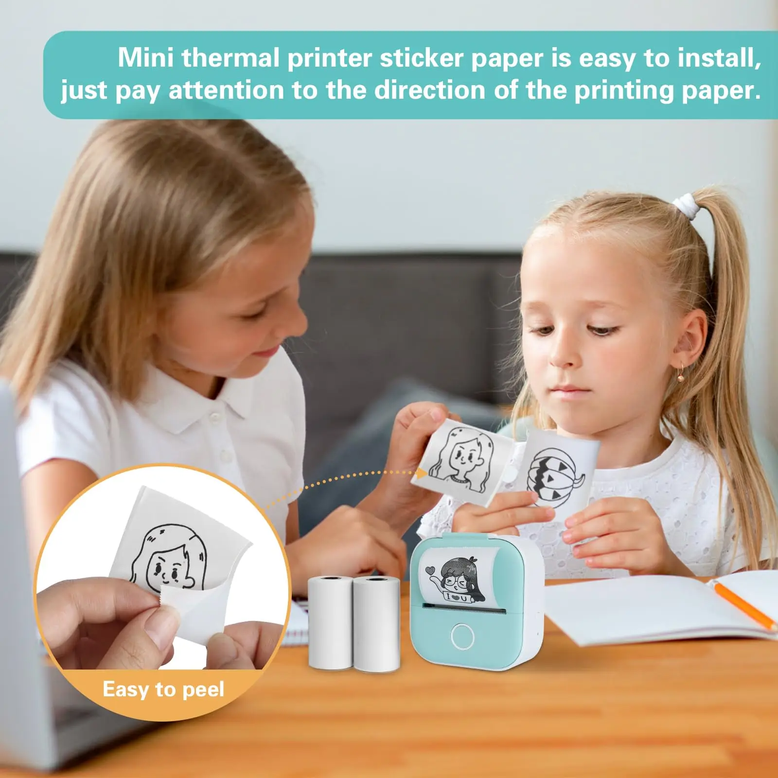 6 Rolls Mini Printer Sticker Thermal Paper Compatible M02/T02, White Self-adhesive paper to Print Photo, Note, Journal, Memo