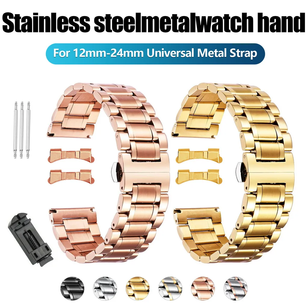 Pulseira de relógio de aço inoxidável liberação rápida 12mm-24mm universal metal substituição pulseiras de relógio smartwatch pulseiras links retos