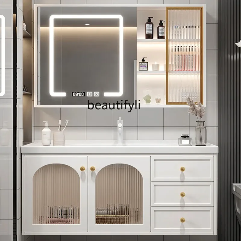 

Bathroom Cabinet Combination Ceramic Whole Washbin Bathroom Washbasin Wash Basin Light Luxury Modern Simple Washstand Set