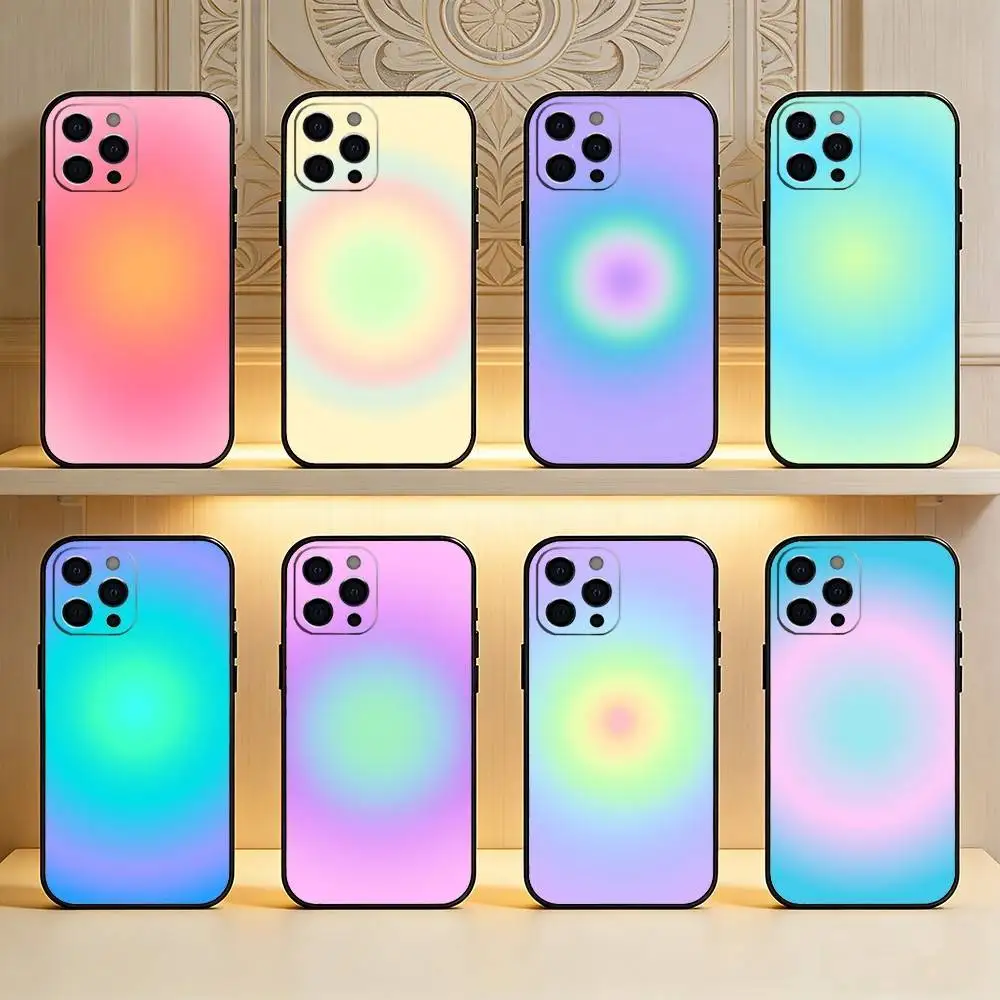 

Cotton Candy Glow Painting Phone Case For iPhone17,16,15,14,13,12 Plus,Max Soft Silicone Black Cover