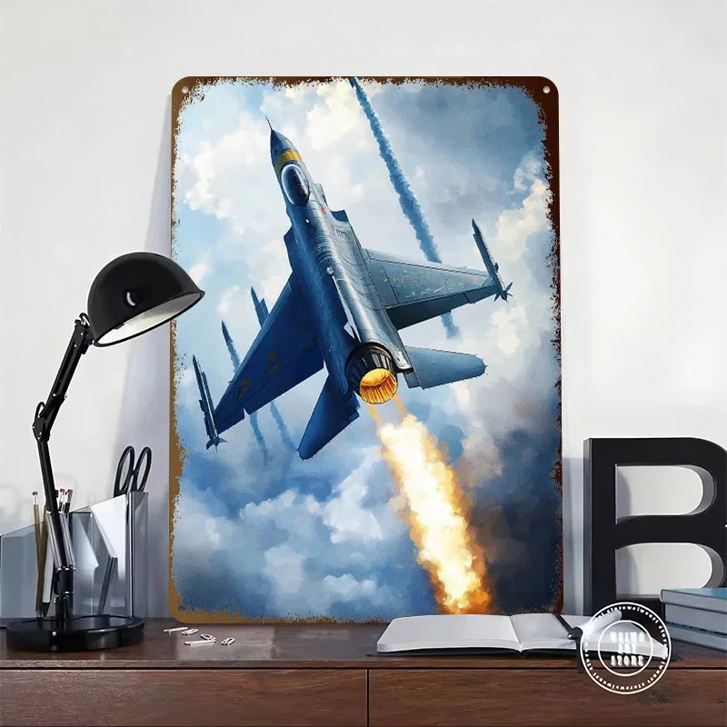 Fighter Jet Takeoff Tin Poster Customized Wall Art Retro Vintage Metal Signs for Fans Room Decoration Garage Accessories House