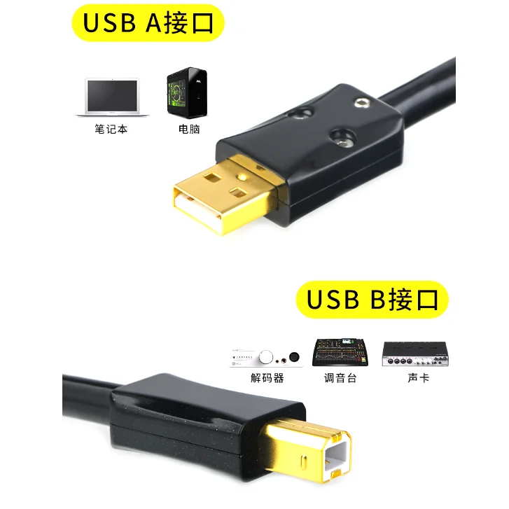 Hi-end Pure Silver USB A to B Audio Line PC Computer to Decoder DAC Mixer OTG Sound Card Data Cable