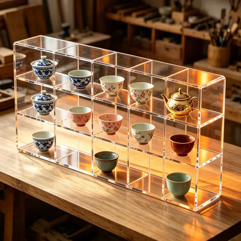 Transparent acrylic polished display stand Duobao tea set holder Antique desktop storage rack Teapot cup holder