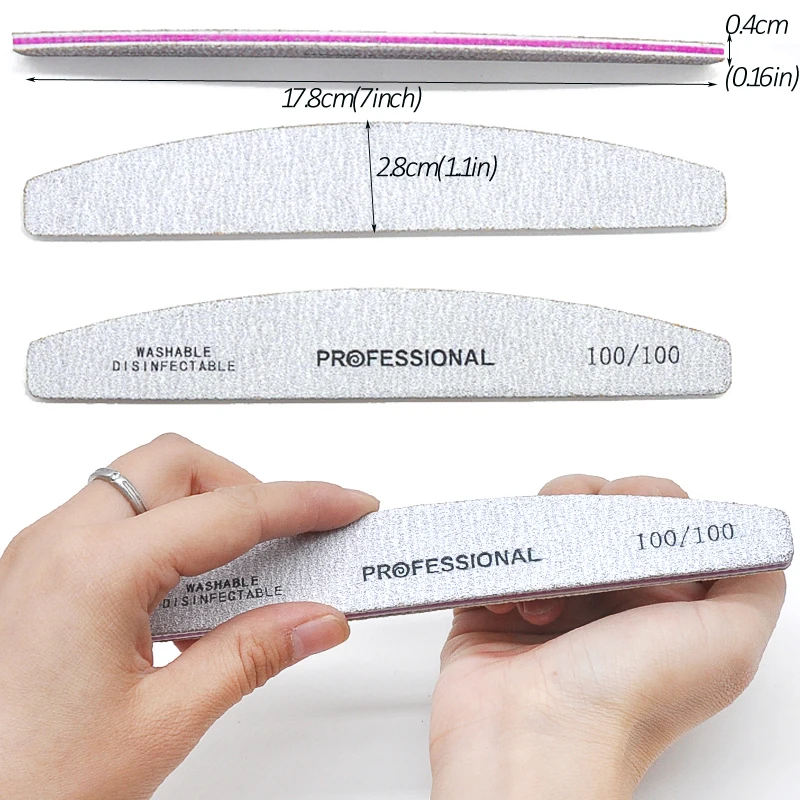 5-50 Pcs/Pack Professional Washable Nail Files 100 To 180 Half Moon Strong Sandpaper Durable File Nails Tools Manicure Supplies