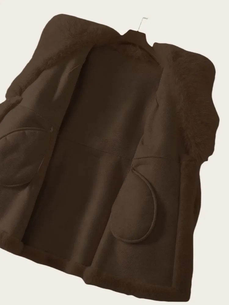 ZMEENNA 女性のエレガントなフェイクファーコートラペル襟長袖冬暖かいアウターベルトぬいぐるみソフトファッションベージュ ZM3354