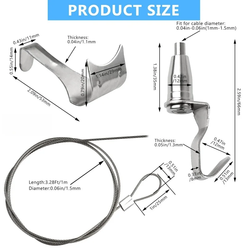 1Set Adjustable Automatic Wire Rope Spring Hook Clothesline Hanging Code Stainless Steel Cable Picture Decorate Hanger