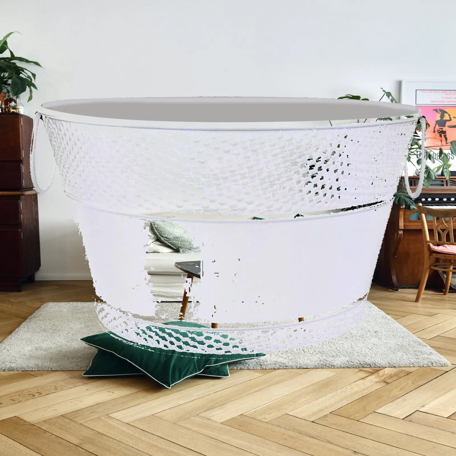 Ice Bucket Beverage Tub Rustic Holder Organizer Round Drink Storage Galvanized Iron Tub for Party Drinks Hotel Chilling Bar