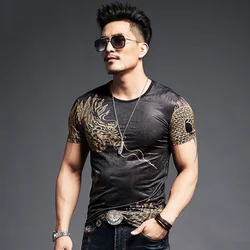 Motorcycle Gym Men's T-shirt Embroidery Clothes Graphic Top Streetwear Muscles Mens Tee Shirts Skinny Quick-drying Plain Smooth