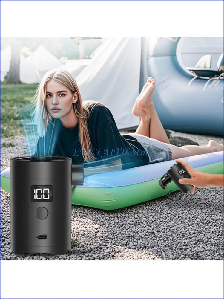 

124B Mini Rechargeable Air Compressor for Camping Gear Accurate Battery Display Quick Inflation with Nozzle Outdoor Essential