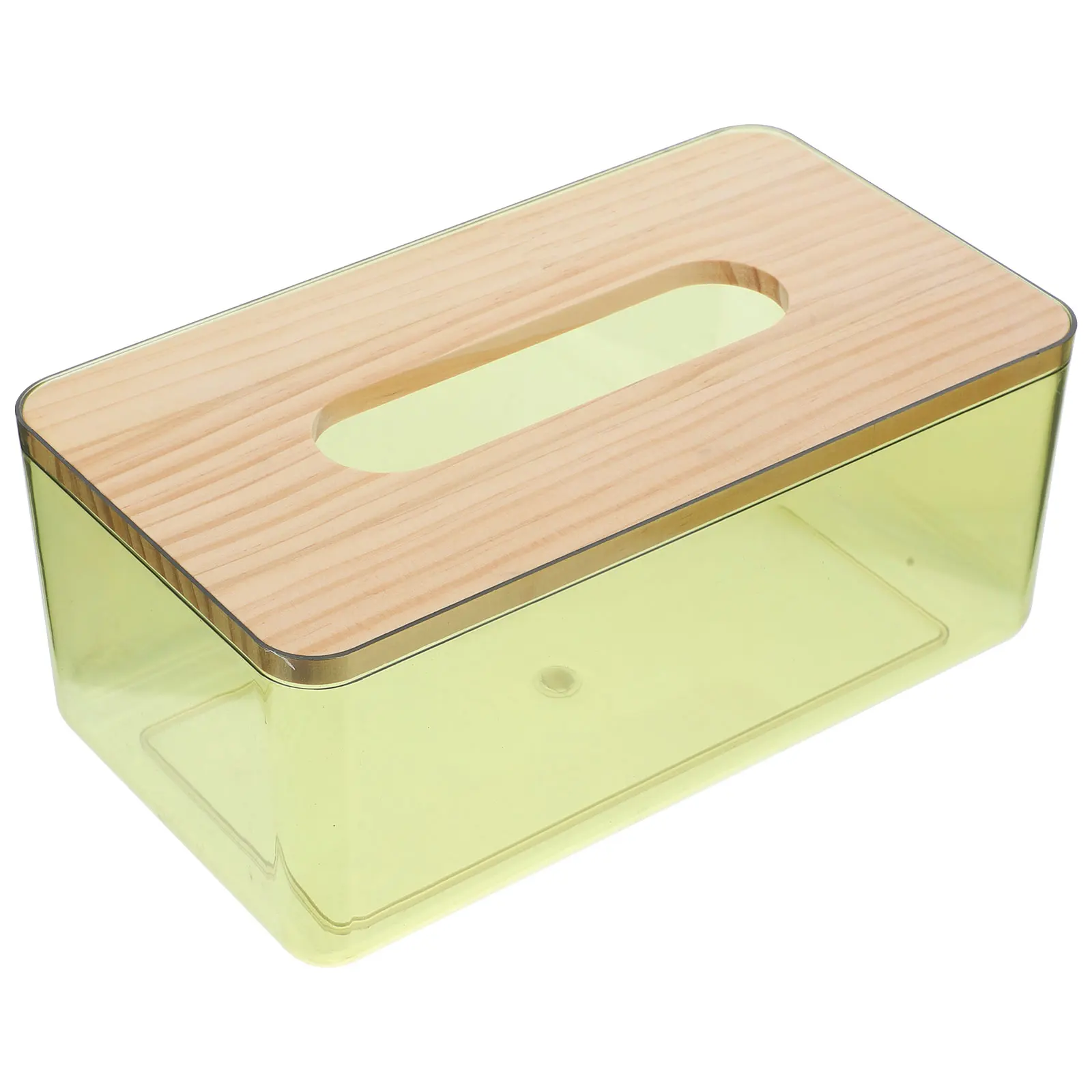 

Green Rectangular Tissue Box Holder Transparent Container Bamboo Lid Paper Towel Storage ganizer Suitable Home Hotel Cafés