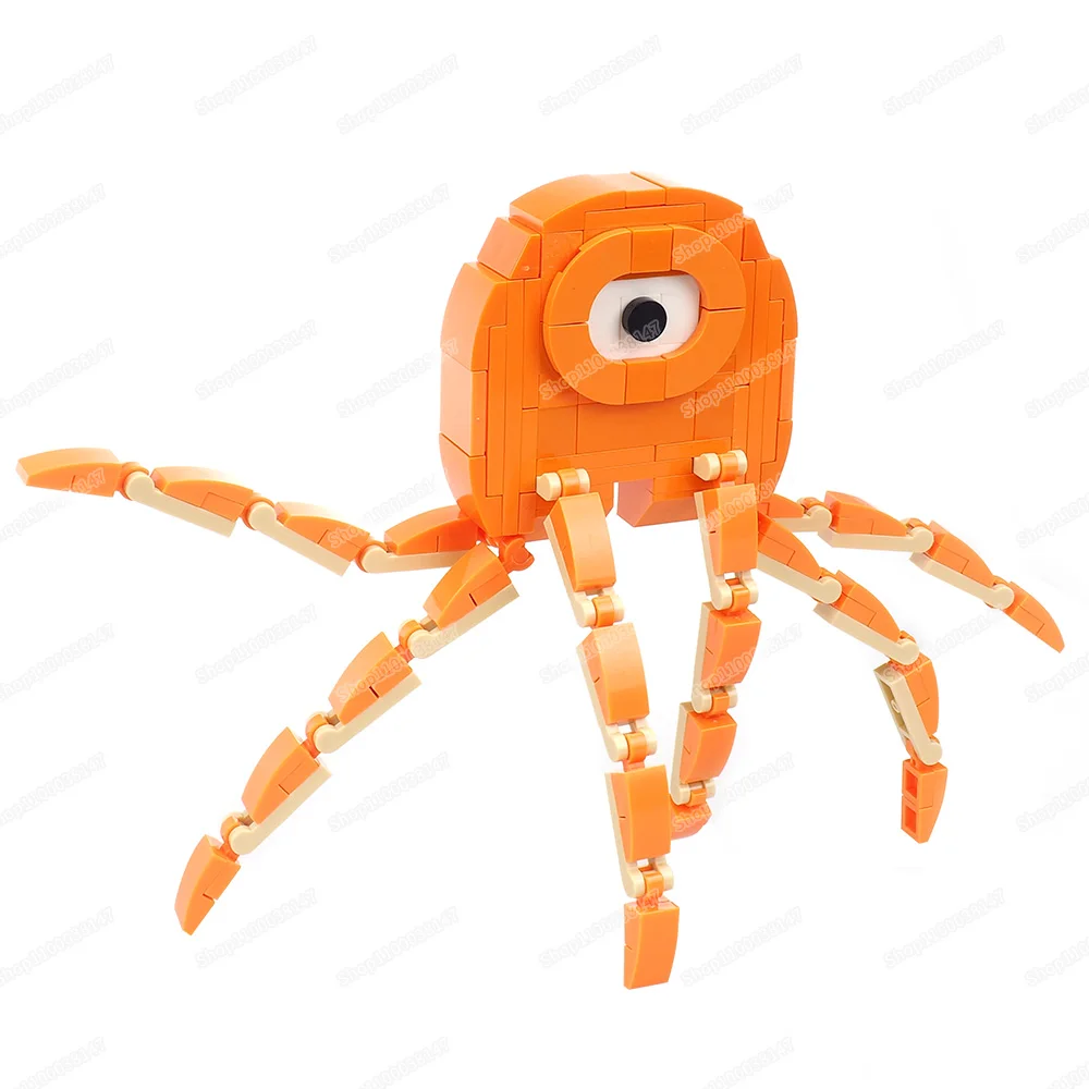 Orange Color Eight Claws One-Eyed Fear Building Block Figures Monster Kindergarten Mutations War Scenes Model Child Gift Boy Toy