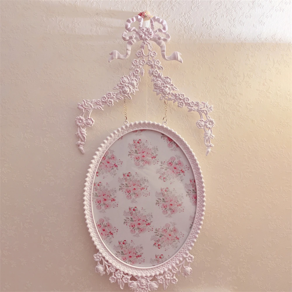 

Retro Old Photo Frame Replaceable Picture Pink White Romantic Decorative Painting Home Wall Hanging Painting Princess Style