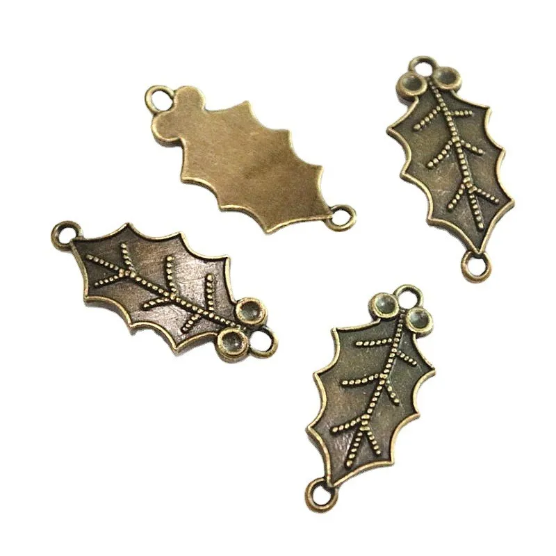 Antique Bronze Plated Zinc Alloy Charms, Tree Leaf Connector, DIY Jóias Acessórios, 16x36mm, 20Pcs