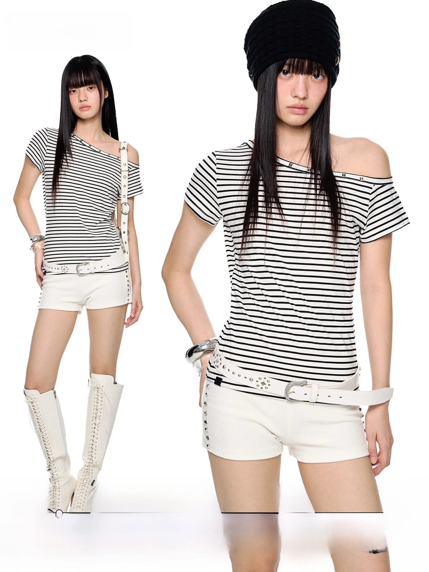 

Женская летняя футболка с коротким рукавом и открытыми плечами в стиле винтаж, американский крой, облегающая, повседневная, с эффектом стройности, новинка