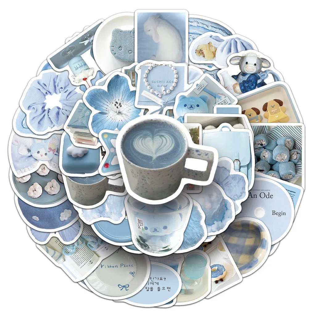 50枚 ペールブルー インスタイル クリエイティブ トレンディ ステッカー - 冷蔵庫、ヘッドフォン用 DIY デコレーション デカール