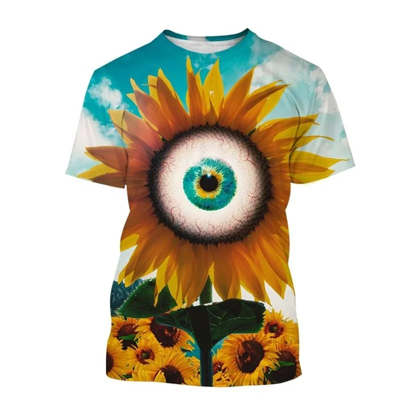 Hot Sale 3D Print Sunflower T Shirt For Men Breathable Cool Short-sleeved T-shirt Flowers Harajuku Summer Street Tops Tees