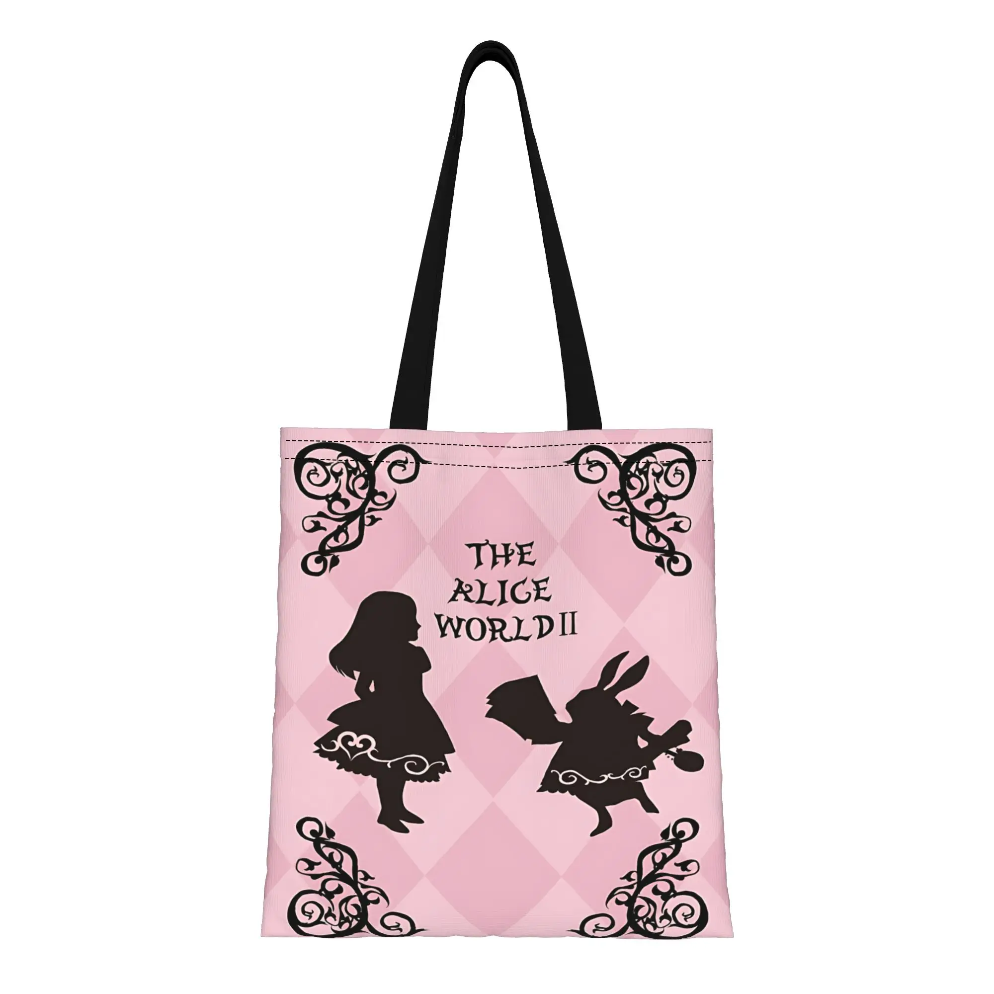 

1 шт., многоразовая двусторонняя холщовая сумка-тоут на День святого Валентина в стиле Диснеевских сказок, розовая сумка через плечо в стиле Алисы в Стране чудес