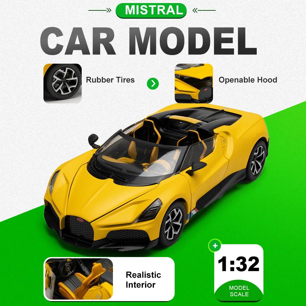 

1:32 Scale MISTRAL DIVO Supercar Model Toys Alloy Diecast Doors Opened Rubber Tires with Acrylic Box Sports Car Display Models