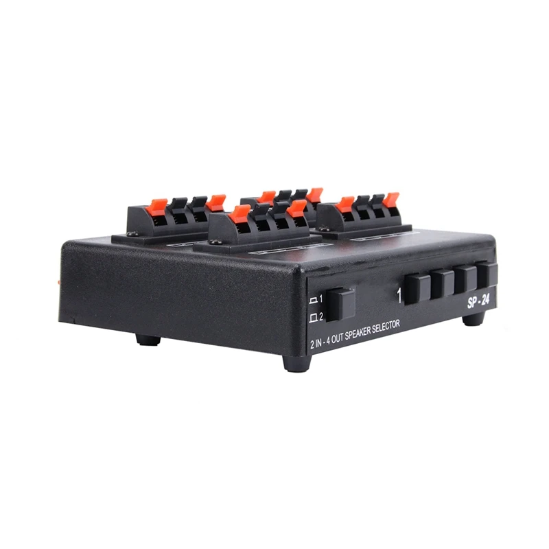 SP-24 Mini 2-IN-4-OUT Stereo Audio Selector Amplifier Switcher Box Speaker Splitter Easy Install