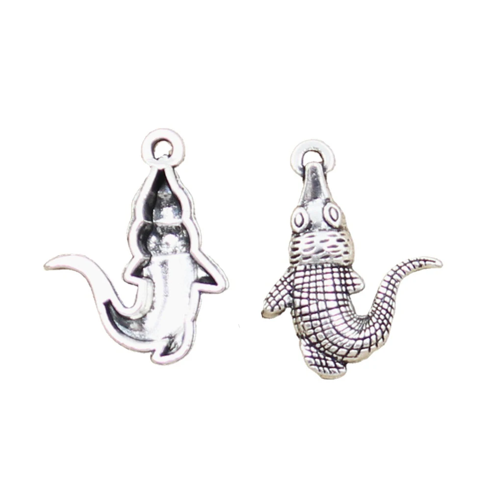 12pcs Charms Crocodile Alligator 26x20mm Antique Silver Color Pendants Making DIY Handmade Tibetan Finding Jewelry