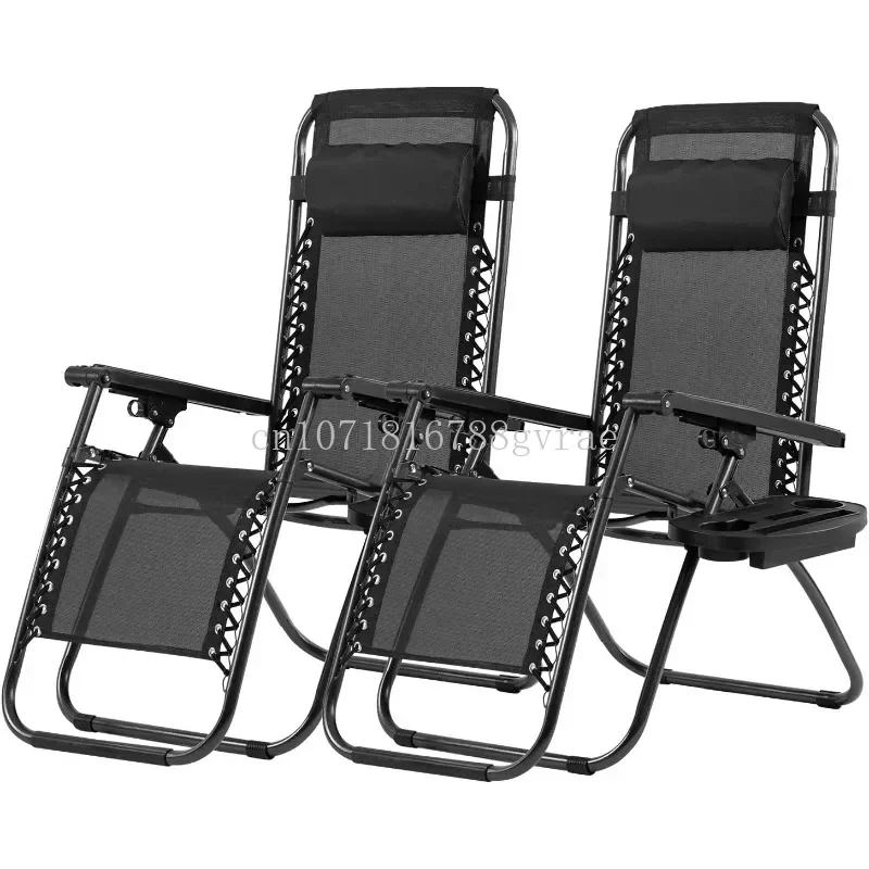 Lounge Chair Set of 2 Adjustable Zero Gravity Chair Beach Chair Folding Lawn Patio with Removable Pillow and Cup Holder