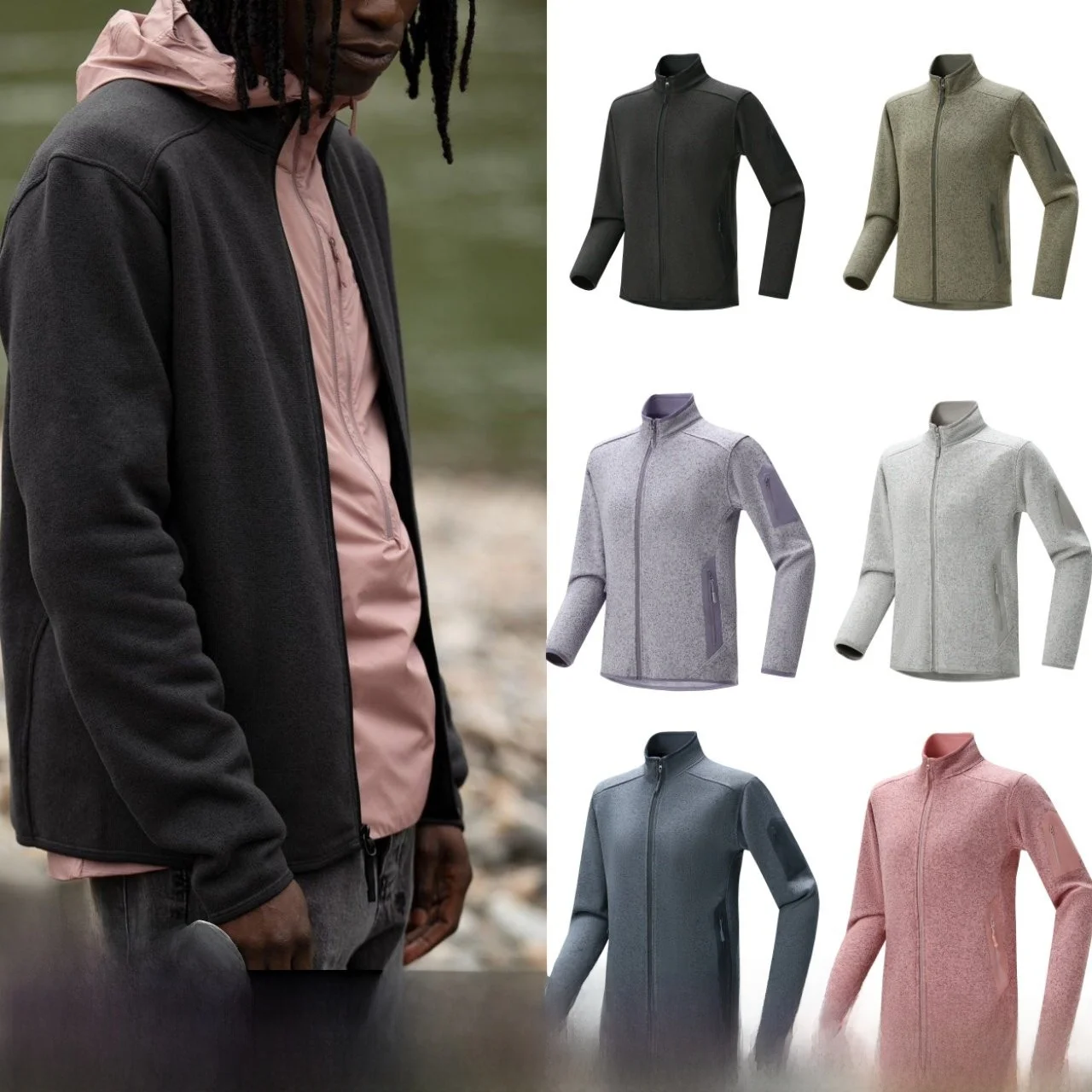 

Limited Color Outdoor Floing Knitted Fce Lined Stand Collar Jaet for Men And Women Casual Sle Stand Fit Long Sve