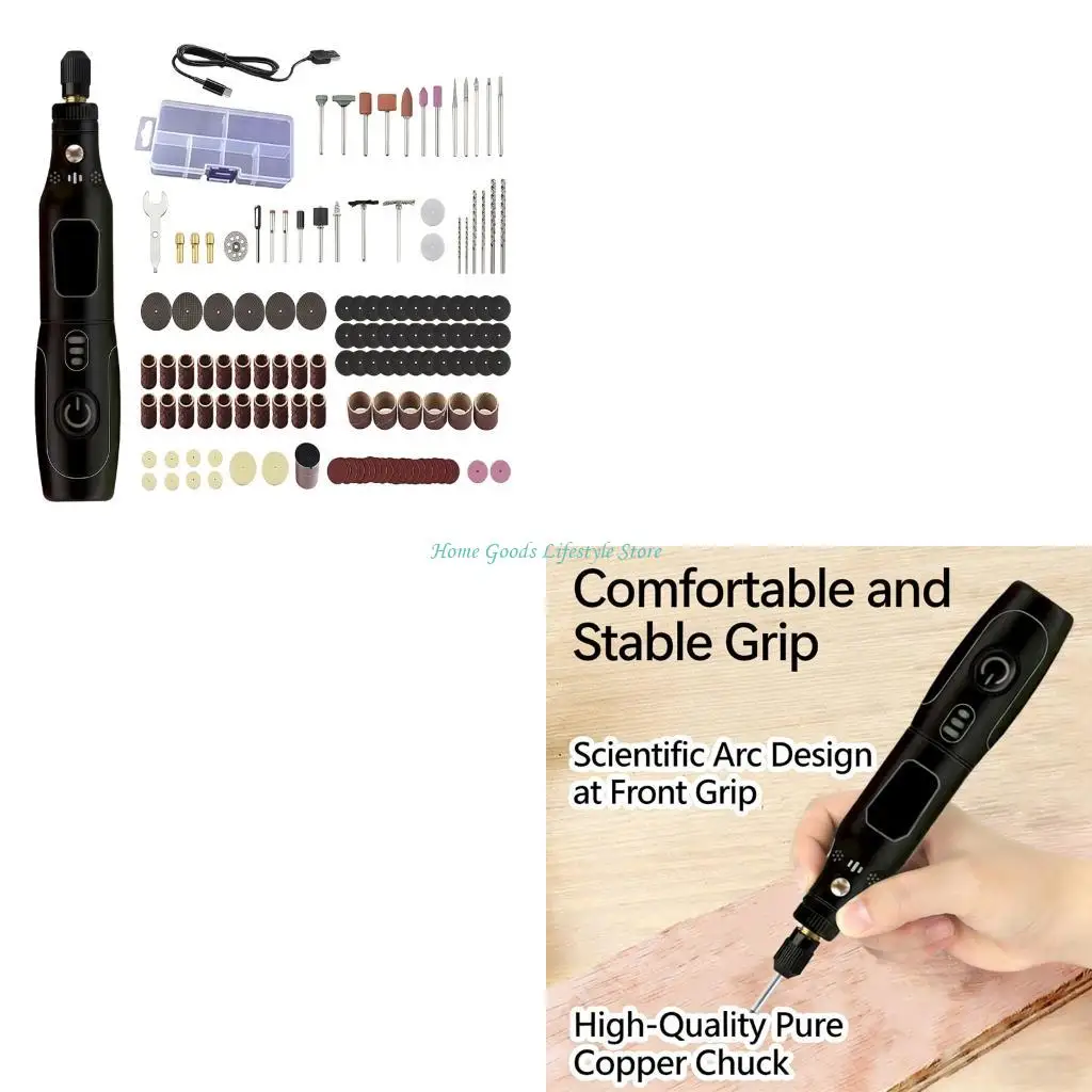 

E74E 155 Piece Digital Rotary Tool Set Adjustable Speeds USB Rechargeable for DIY Crafts