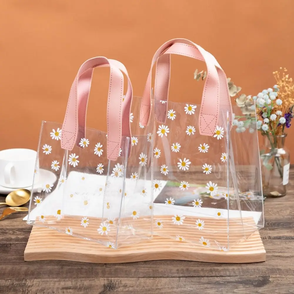 Grande Capacidade PVC Limpar sacolas para as Mulheres, Bolsas Daisy Transparente, Sacos Cosméticos, Presentes De Casamento, Viagem Sacos De Lavagem