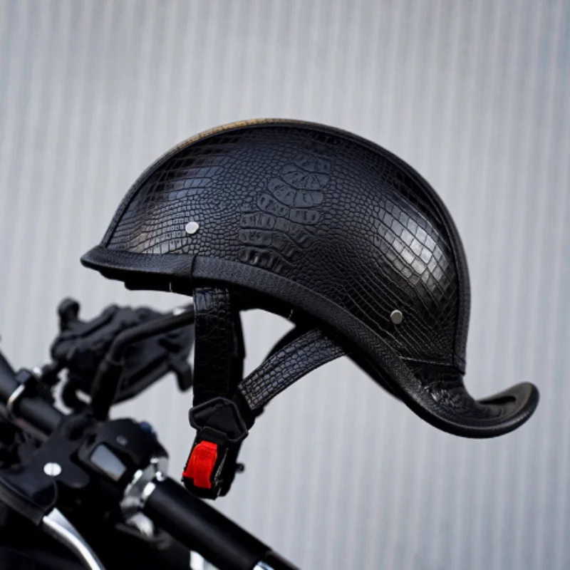 

Special Crocodile Leather Breathable Men's Motorcycle Helmet Vintage Style Half Helmet Women's Abs Material Motorcycle