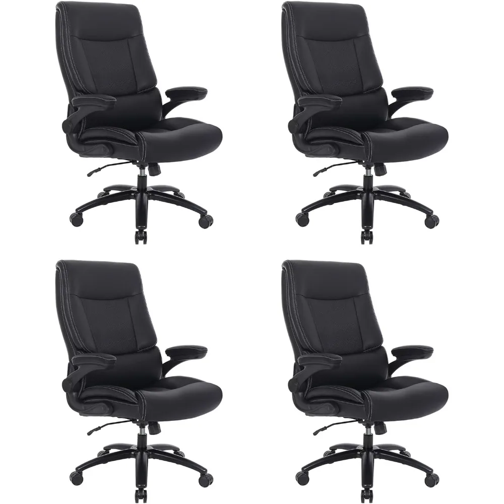 

Office Chair Set of 4, 500LBS Executive Desk Chair with Lumbar Support,PU Leather Ergonomic Computer Chair with Flip-up Armrests