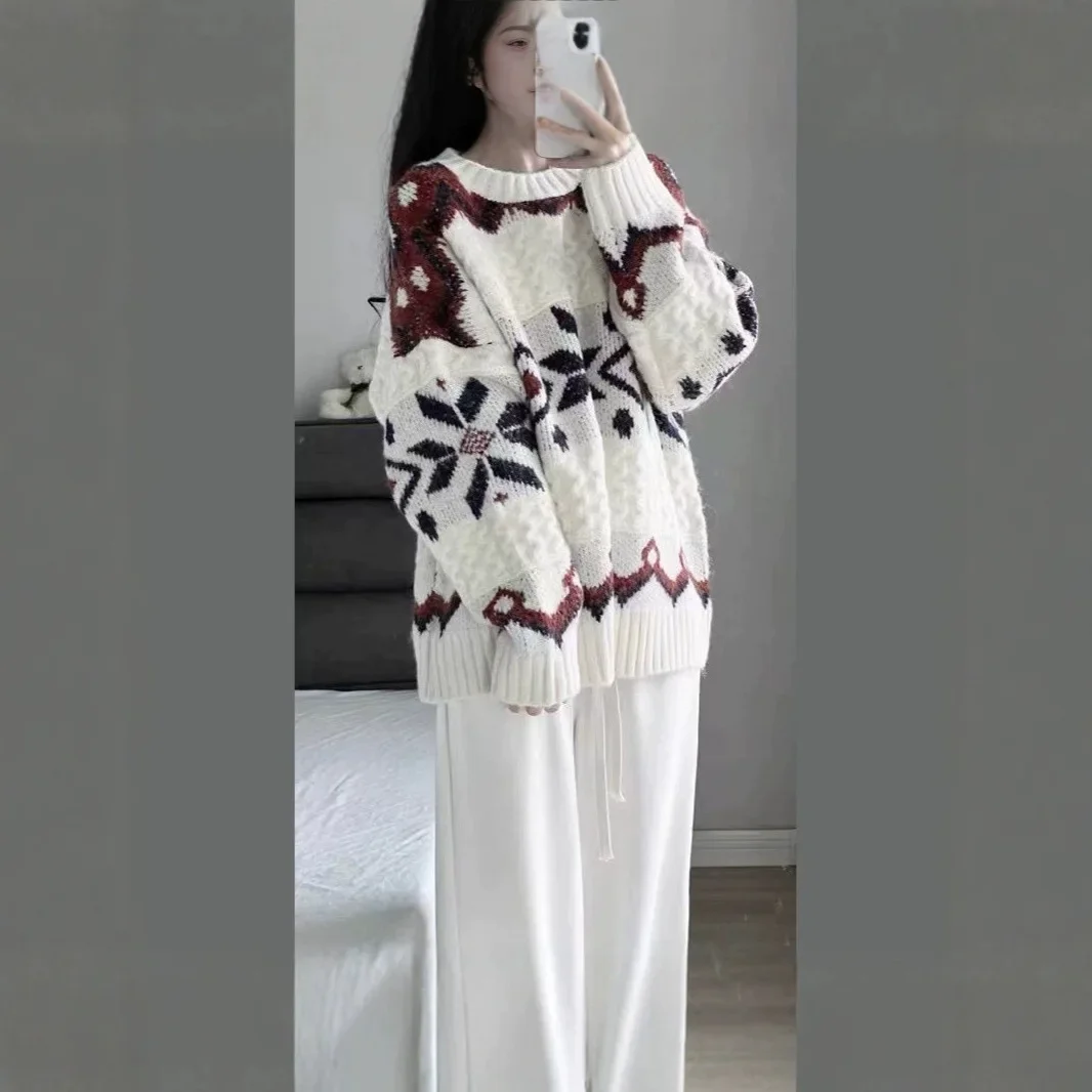 

Autumn Winter Soft Knitted Sweater Women's Loose Comfortable Velvet Pants Two-Piece Set Casual Elegant Fashion Style