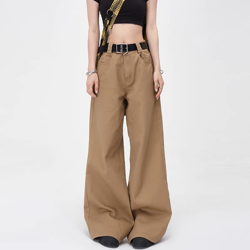 Vintage Brown Loose Wide Leg Mid-waist Flared Jeans Women Elegant and Chic