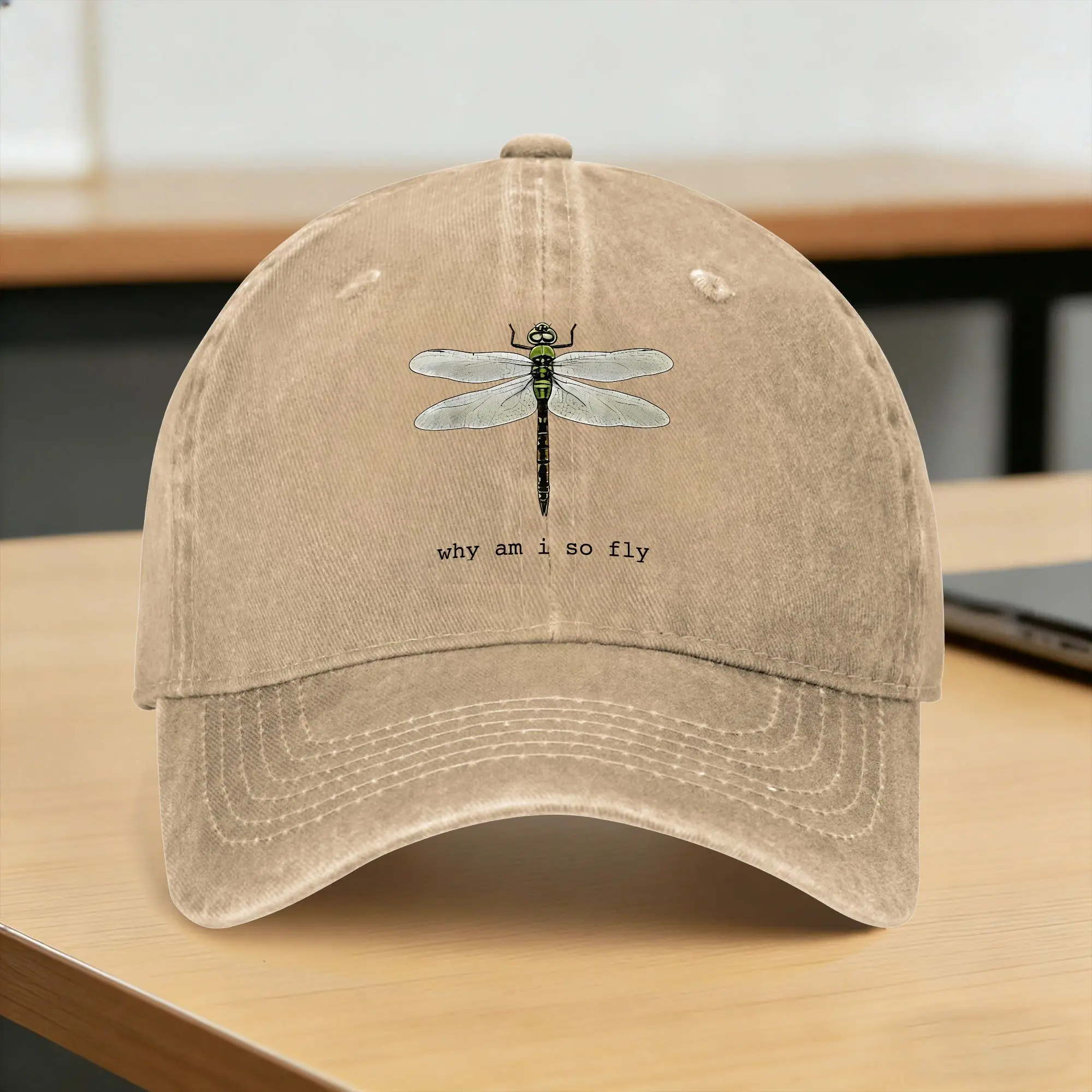 Why Am I So Fly Funny Dragonfly Meme Sun Baseball Cap  y2k Cute Unisex Men Washed Trucker Tennis Skate Snapback Cap Gift Idea