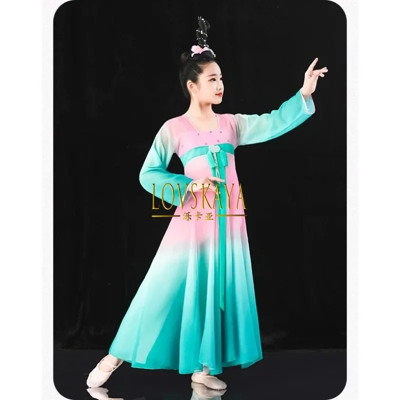 Trajes de dança estilo chinês para meninas, dança fã, clássica e elegante, Han e Tang, performance