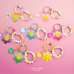 Cute Candy Color Flowers Fashion Letter Gradient Heart Car Chain Pendant Bag Jewelry Gift Decoration Accessories