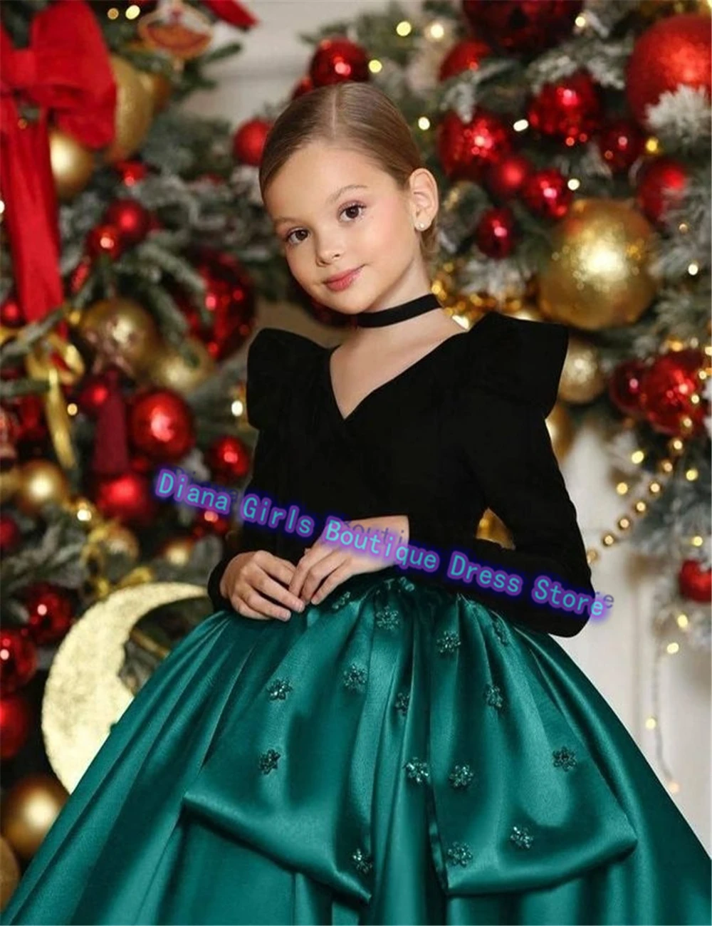Christmas Customised Elegant Flower Girl Dress Red Or Green for Wedding Kids Birthday Gift Party Banquet Little Princess Gowns