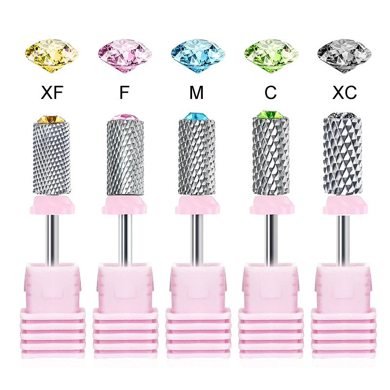 Tungsten Nail Drill Bits Large Round Top with Diamond Electric Carbide Barrel Cutter Rotary Grinding Remover Tools for Nails Gel