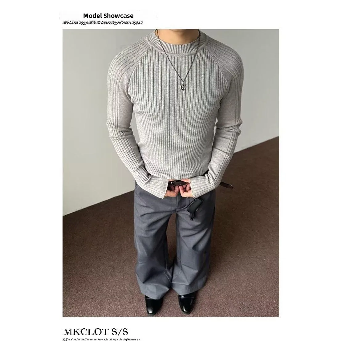 قميص رجالي أنيق بياقة مستديرة وقصة ضيقة، ملابس محبوكة عصرية للخريف والشتاء، قميص أساسي جديد لعام 2024 يبرز شكل الجسم