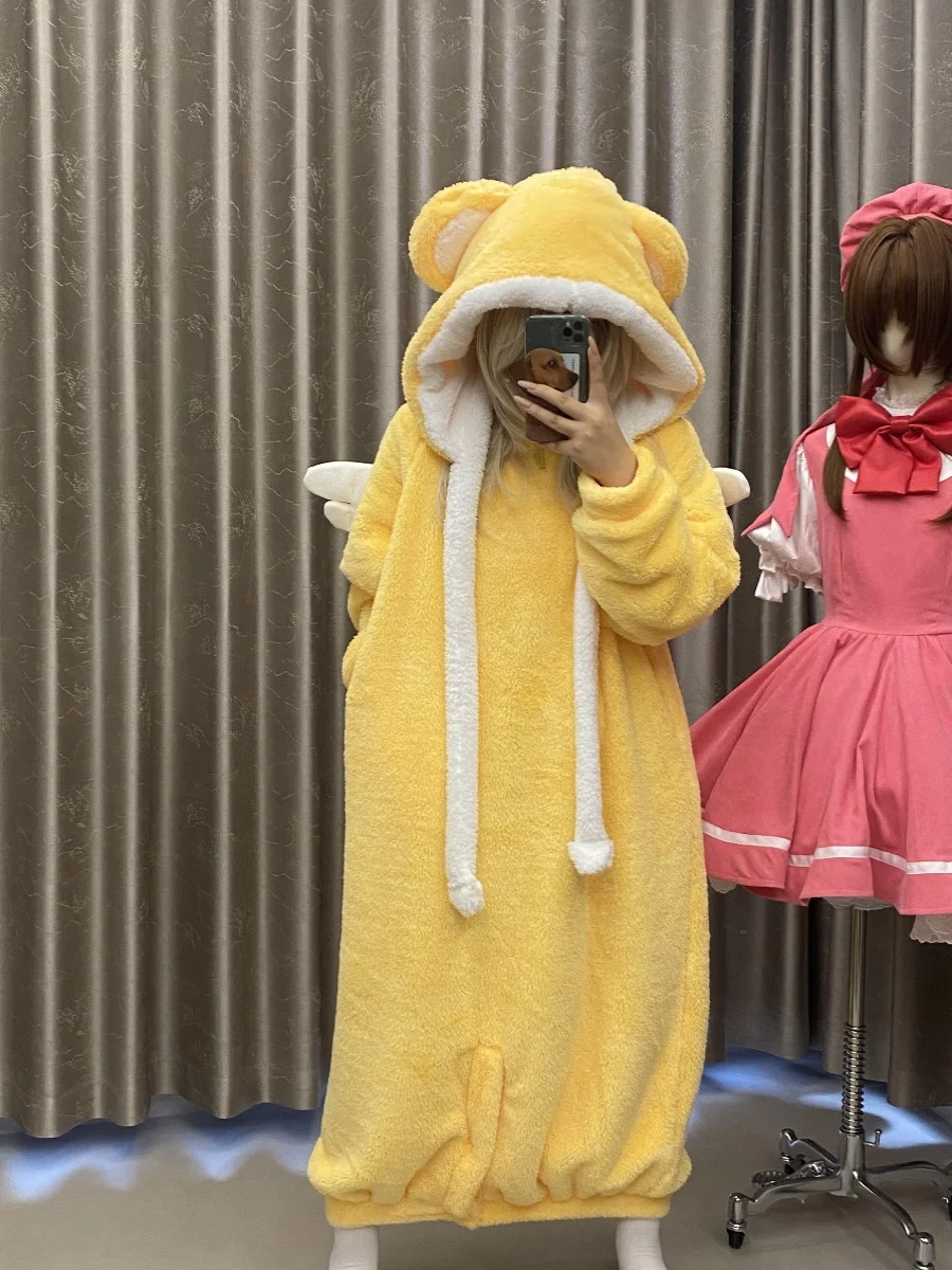 

Thiened Coral Fce Pajamas for Girls Winter Home Clothes Hooded Spwear Long Sve round Ne Coat Sle Warm Robe