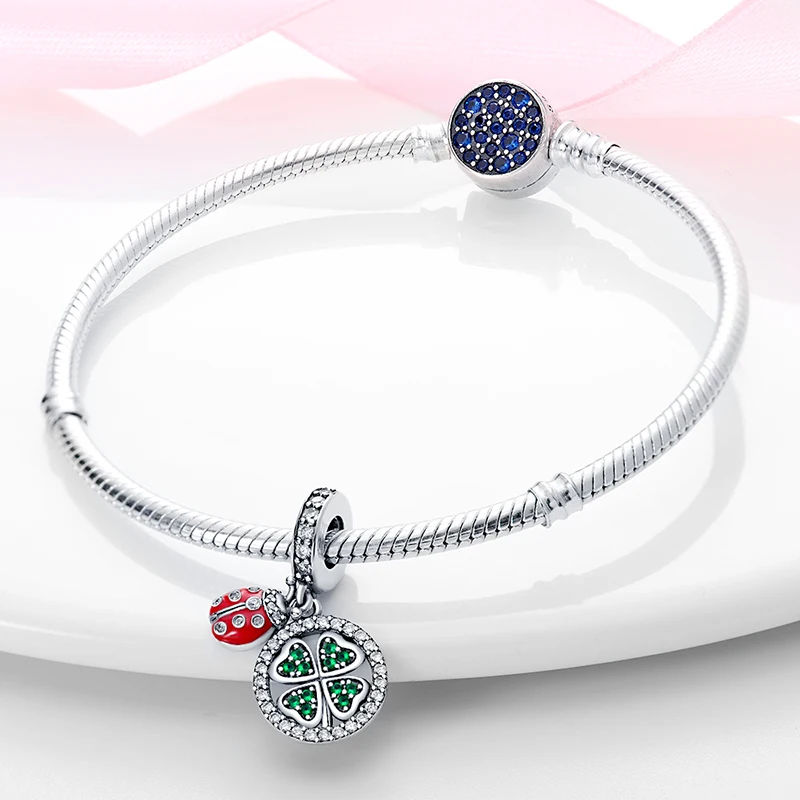 Charms 925 Sterling Silver Four-leaf Clover Ladybug Charms Fit Original Charms Bracelets Necklace Beads DIY Jewerlry Accessories