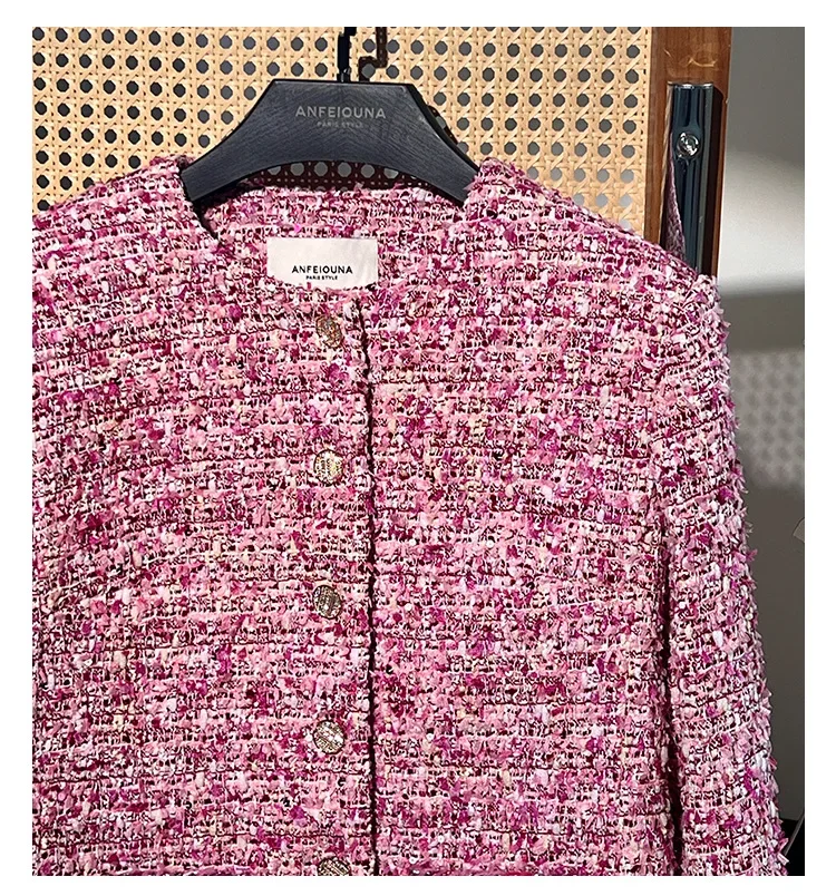 Elegant Tweed Coat for Women, Purple Jacket, Small Fragrant Temperament, New Designer Outwear, 2024 Autumn and Winter