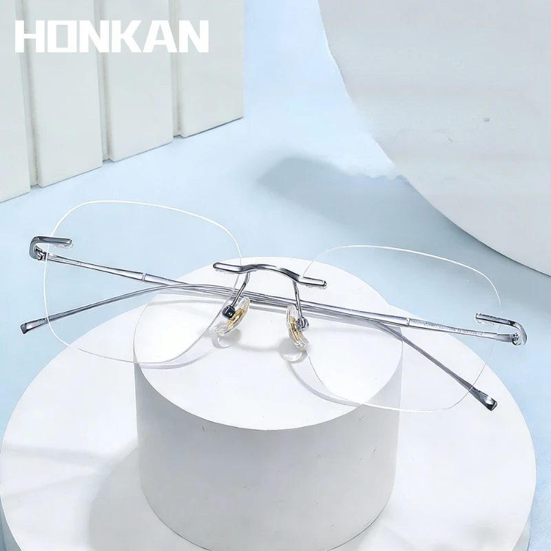 

Очки HONKAN: Ультралегкие титановые безободковые оправы (6 г) для коррекции близорукости, простые квадратные оправы для чтения, индивидуальные очки по рецепту