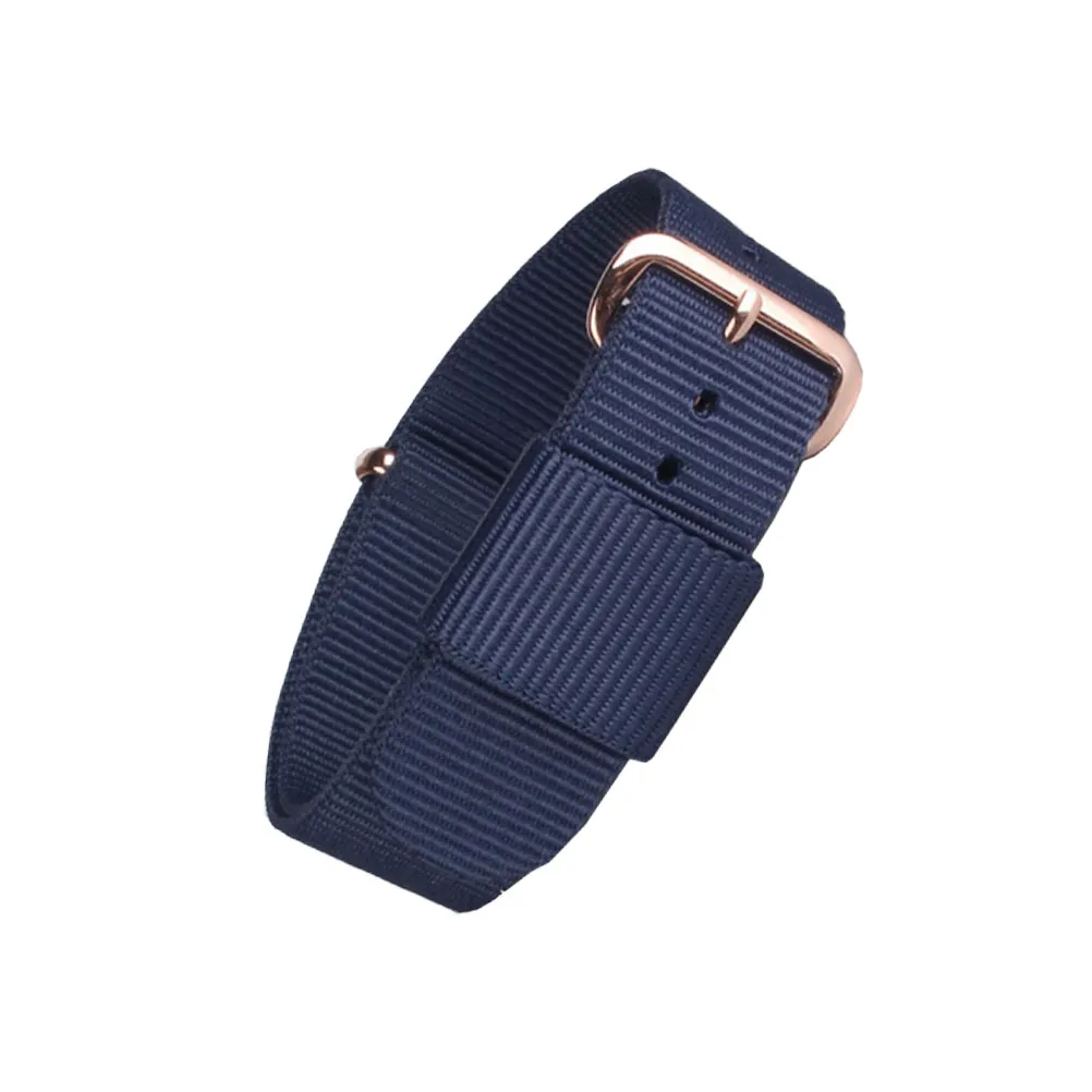 Dark Blue Nylon Braided Watch Band 20Mm Rose Gold Buckle Comfort Timeless Classic Look Easy Install Replace Adjustable